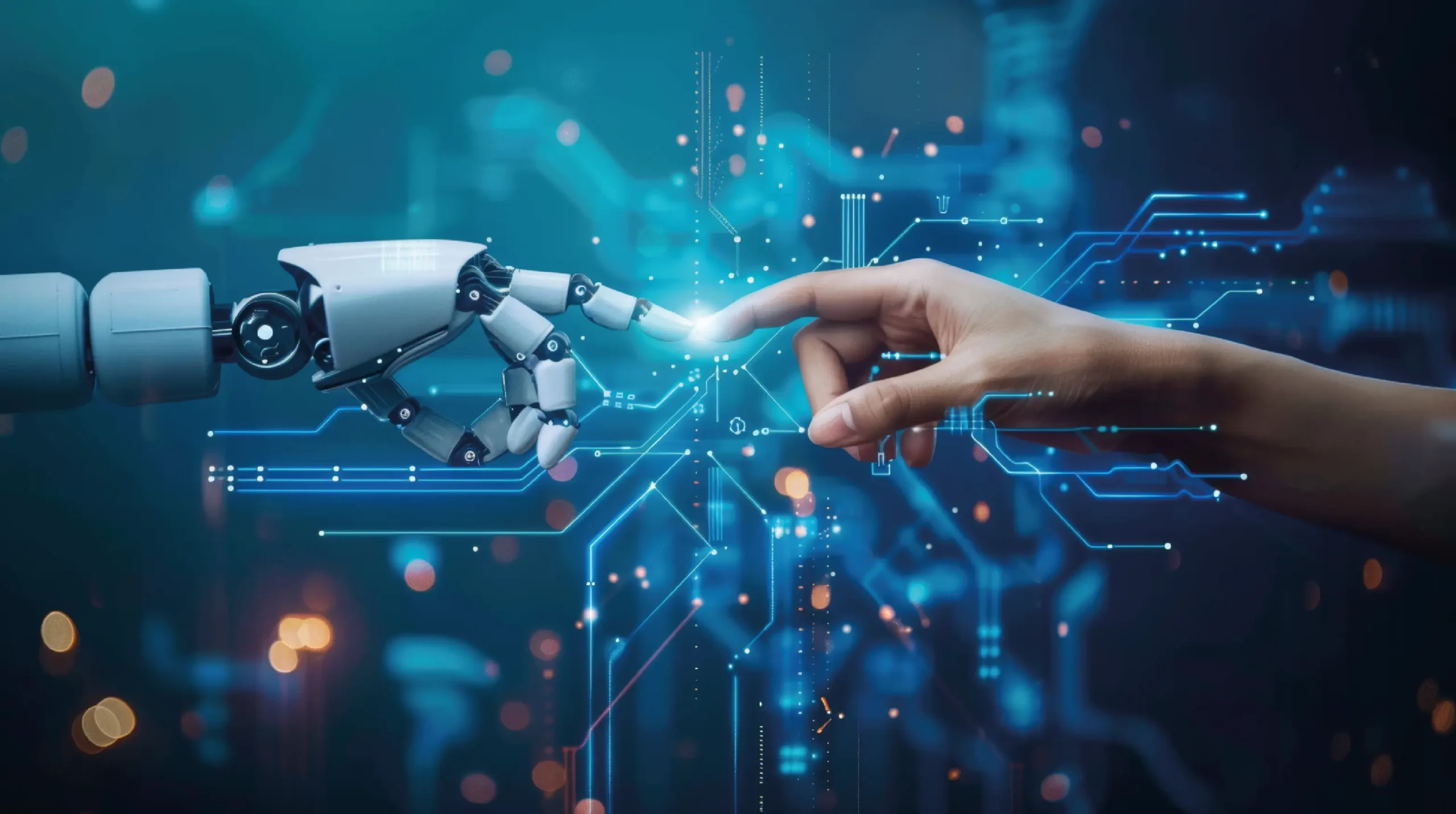 Adeguamento EU AI ACT - man and ai touch hands - Q Consulting
